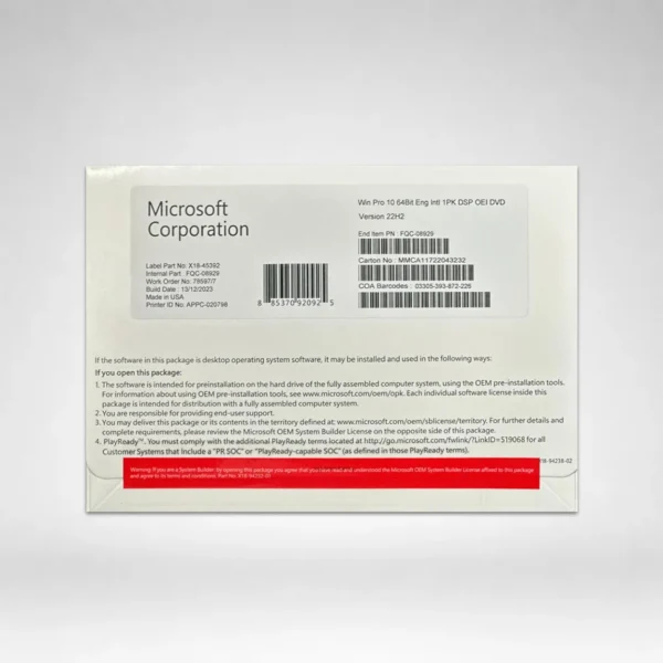 Microsoft Windows 10 Professional 64 -bit OEM | DVD with License Key